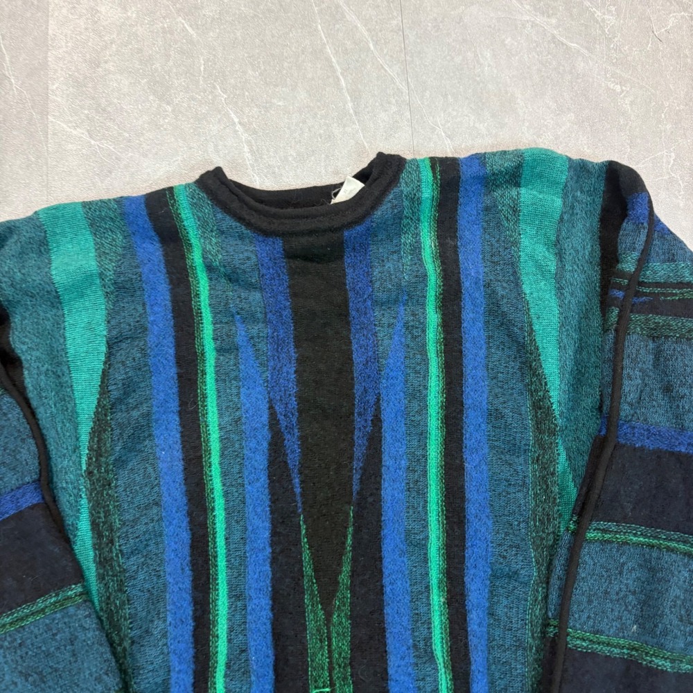 St. Croix Knits Vintage Mens XL Wool Mohair Abstract Sweater Teal Blue USA Made - Picture 2 of 5